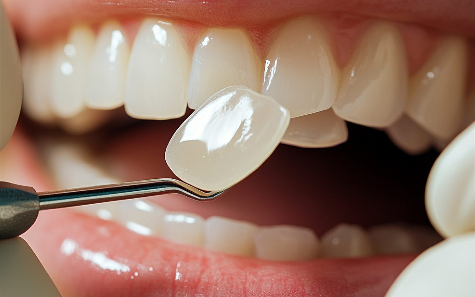 Close-up of front teeth being prepared for porcelain veneers in Fresno, CA