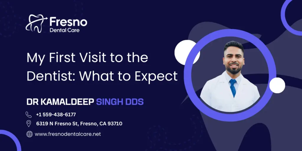 A welcoming dentist, Dr. Kamaldeep Singh DDS, explaining what to expect on your first dental visit