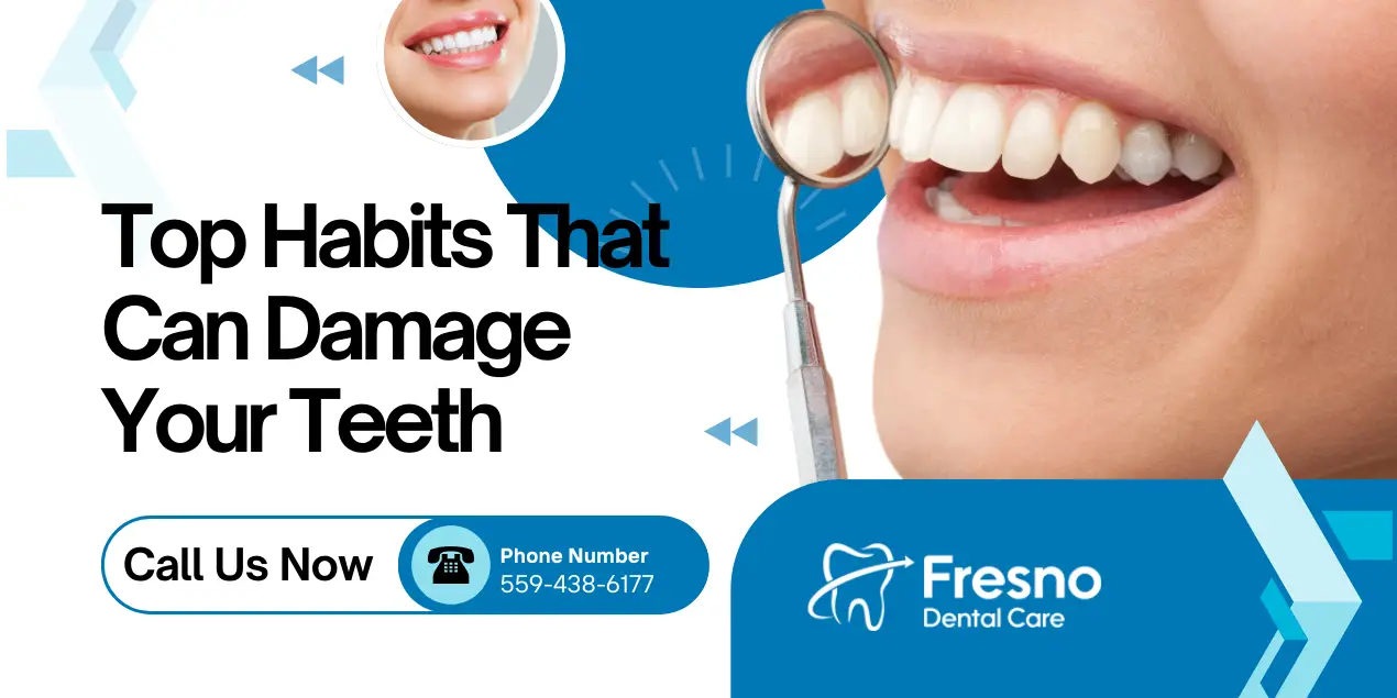 Blog 21 A dentist examining a patient's teeth with a dental mirror - Top habits that can damage your teeth