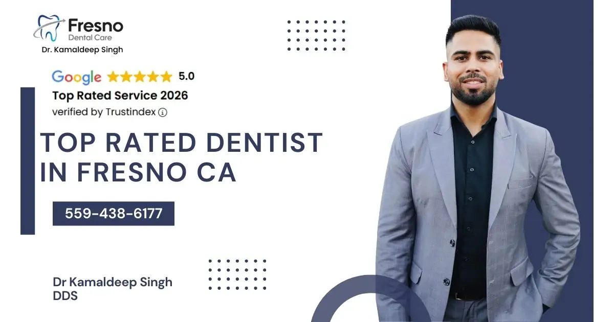 Dr. Kamaldeep Singh of Fresno Dental Care with a 5-star patient review for family and emergency dentistry in 93710.